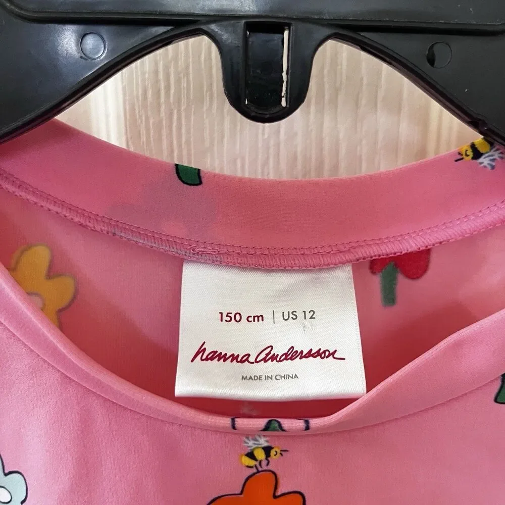 Hanna Andersson Pink Floral Long Sleeve Rashguard Swim Top Shirt Size 150 US 12